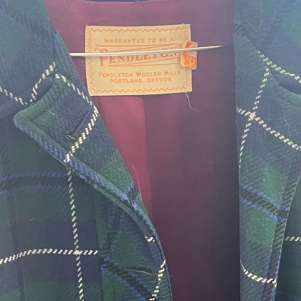 **Vintage Pendleton Wool Cape – Green & Blue Plaid** - Picture 2 of 6